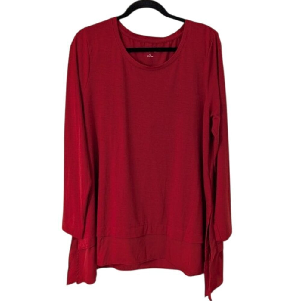 NWOT Soft Surroundings Long Sleeve Tunic Top Asymmetrical Hem Red XL